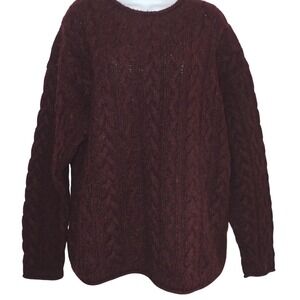 Davis & Squire Mens Burgundy 100% Shetland Wool Hand Cable Knit Sweater Size M